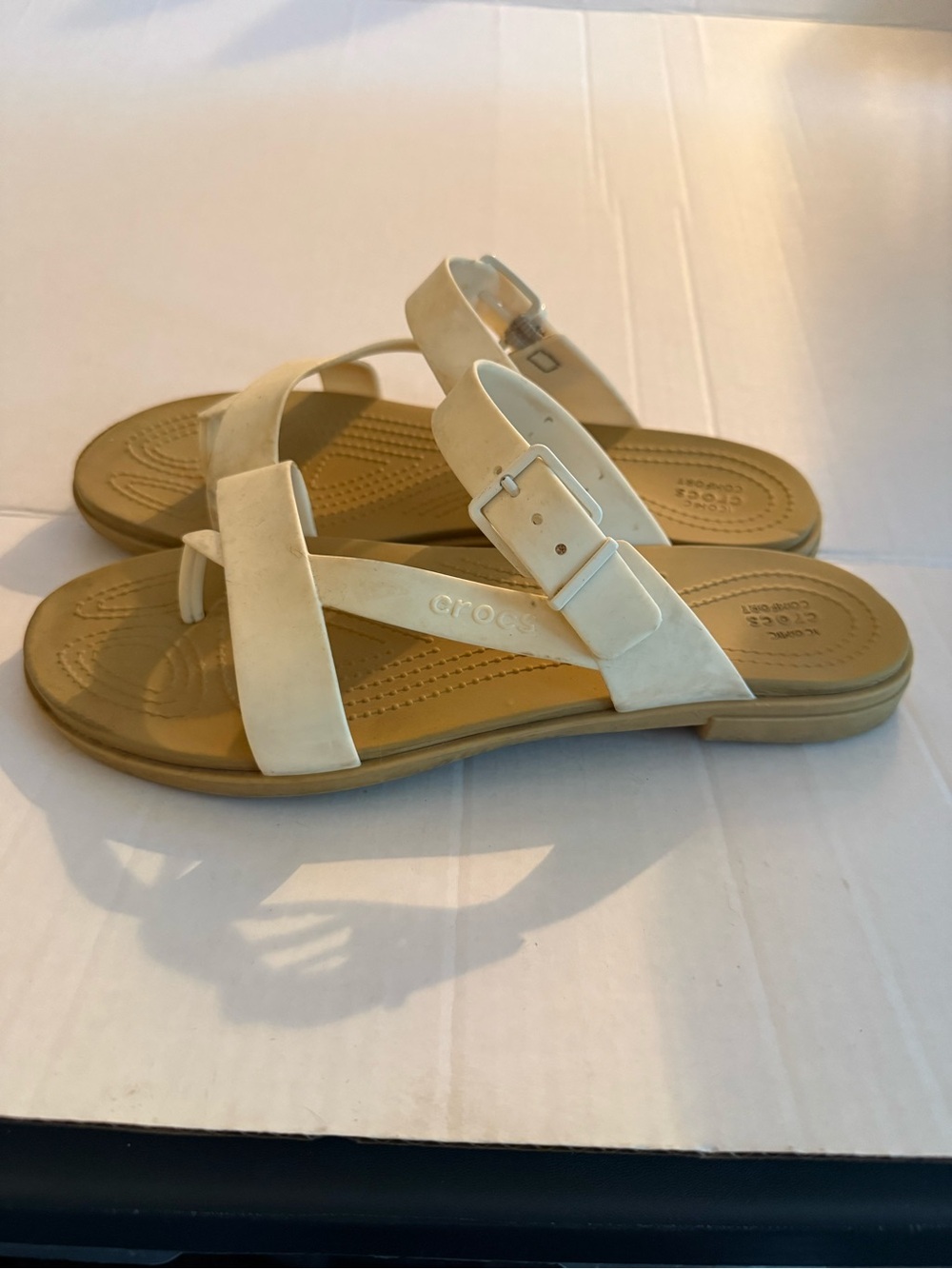CROCS Women's Cream Strappy Buckle Sandal